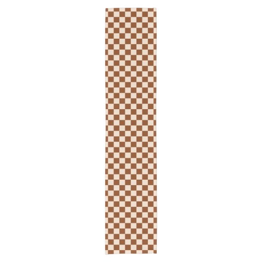 Rust brown and beige checkerboard pattern kurzer tischläufer (Vorderseite)