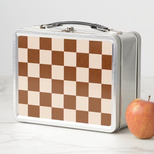 Rust brown and beige checkerboard pattern metall brotdose (Beispiel)