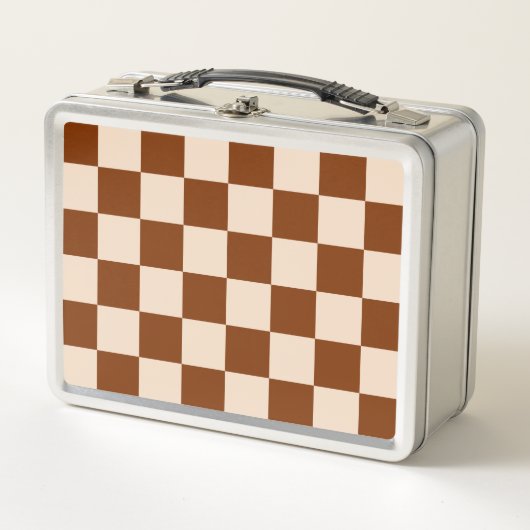Rust brown and beige checkerboard pattern metall brotdose (Vorderseite)