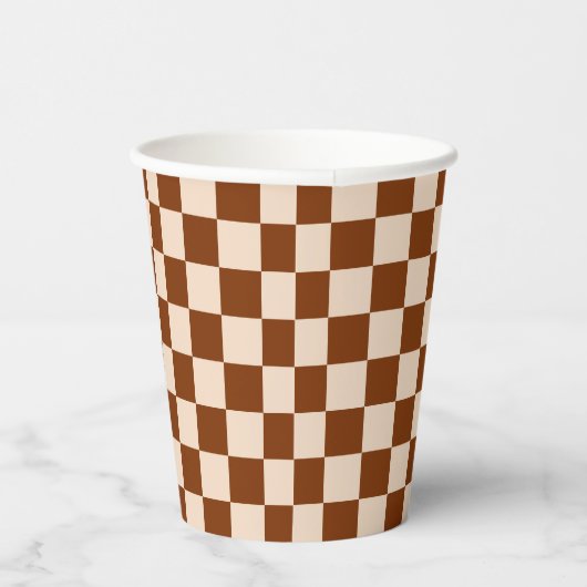 Rust brown and beige checkerboard pattern pappbecher (Rechts)