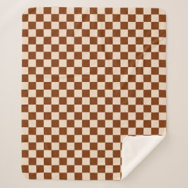 Rust brown and beige checkerboard pattern sherpadecke