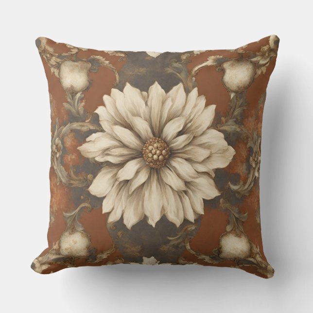 Rust Brown Cream Barock Floral Kissen (Vorderseite)