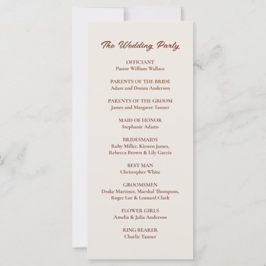 Rust Brown Elegante Modern Wedding Ceremony Card (Rückseite)