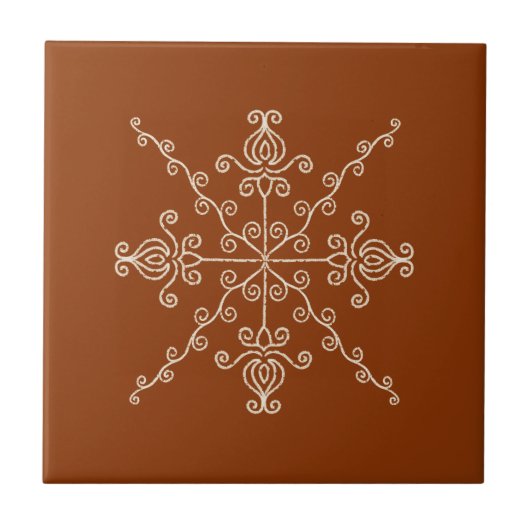 Rust Brown Indian Boho Line Art Symmetry Pattern Fliese (Vorderseite)