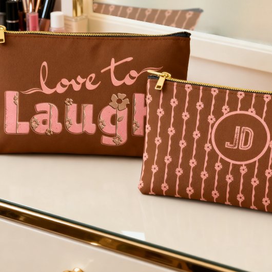 Rust Brown & Peach Large Text With Flowers Zubehörtasche