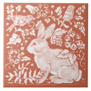 Rust Brown Rabbit Bunny Bird Woodland Rustikal Fliese