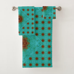 Rust Brown und Aquamarin grüne Mandala Tile Badhandtuch Set