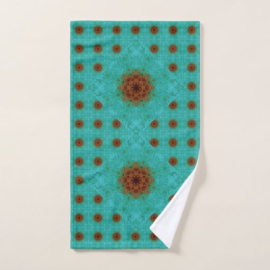 Rust Brown und Aquamarin grüne Mandala Tile Badhandtuch Set (Handtuch)