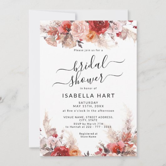 Rust Burnt Orange Boho Terracotta Brautparty Einladung (Vorderseite)