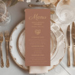 Rust Burnt Orange Wedding Reception Love Birds Menükarte<br><div class="desc">Entwerfen Sie Ihre eigene Hochzeitsempfehlung mithilfe unserer Vorlage. Dieses elegante Rost/Orange Hochzeitsmenü wird von 2 niedlichen Liebesvögeln in einem faszinierend gestalteten Herz unterstrichen. Es ist personalisiert mit den Namen der Braut und Bräutigam und ihrem Hochzeitstag. Kontaktieren Sie mich für Hilfe bei der Anpassung oder wenn Ihr persönliches Menü nicht in...</div>