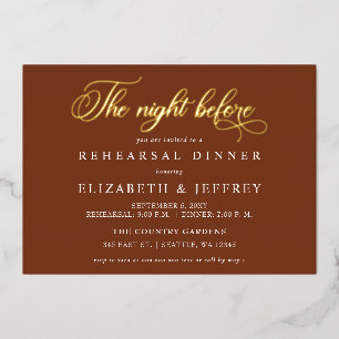 Rust Calligraphy The Night Before Rehearsal Dinner Folieneinladung