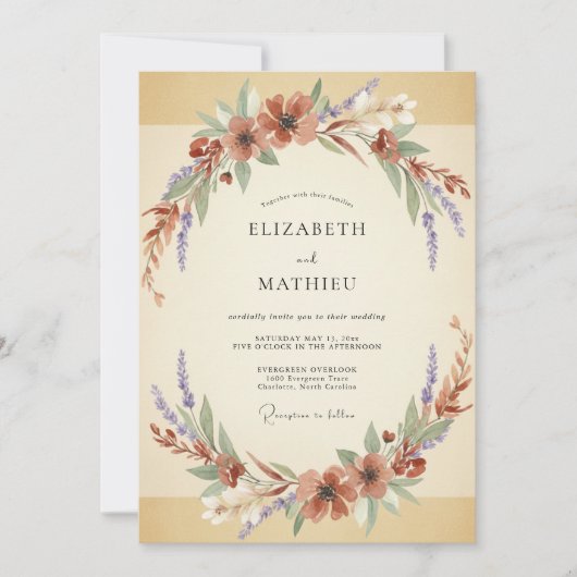 Rust Champagner Kranz Hochzeit Einladung (Vorderseite)