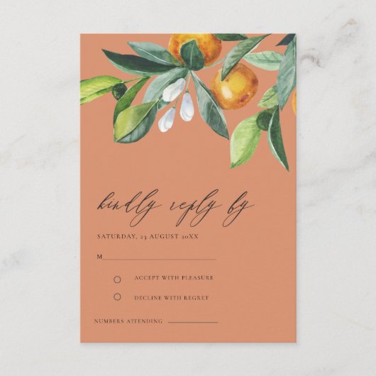 Rust Citrus Orange Botanical Boho Wedding RSVP Begleitkarte (Vorderseite)