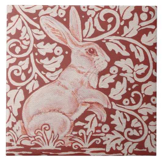 Rust Color Rabbit & Blätter Designer Keramik Tile Fliese (Vorderseite)