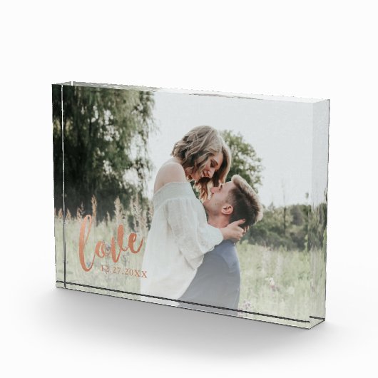 Rust Copper Romantische Liebe Personalisierten Paa Fotoblock (Rechts)