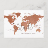 Rust Copper World Map Hotel Information Begleitkarte (Vorderseite)