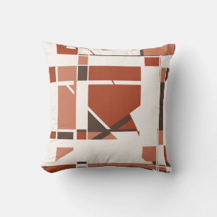 Rust Coral Brown auf Off-White Geometric Art Desig Kissen