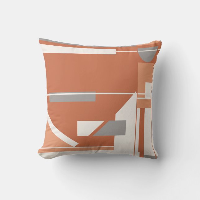 Rust Coral Gray Abstrakt Geometric Design Kissen (Vorderseite)