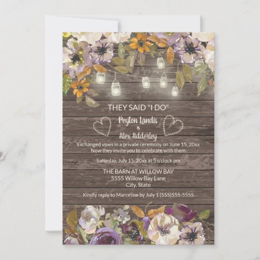 Rust Cream Floral Wood String Lights Elopation Einladung (Vorderseite)