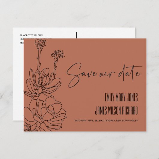 RUST DESERT CACTI ERFOLGREICHE SKETCH SAVE THE DAT ANKÜNDIGUNGSPOSTKARTE (Vorne/Hinten)