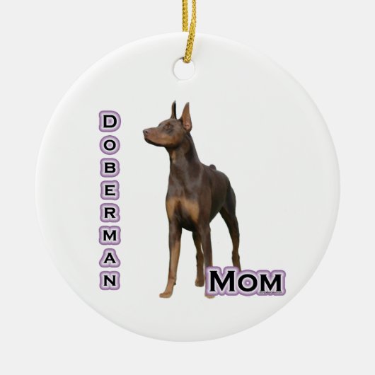 Rust Doberman Mama 4 - Schlüsselanhänger Keramik Ornament (Vorne)