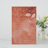 Rust Floral Brautparty Game Card (Stehend Vorderseite)