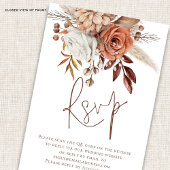 Rust Floral Brown Script QR Code Wedding RSVP Kart