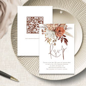 Rust Floral Brown Script QR Code Wedding RSVP Kart