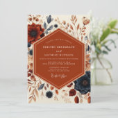 Rust Floral Ernte Hochzeit Einladung (Stehend Vorderseite)
