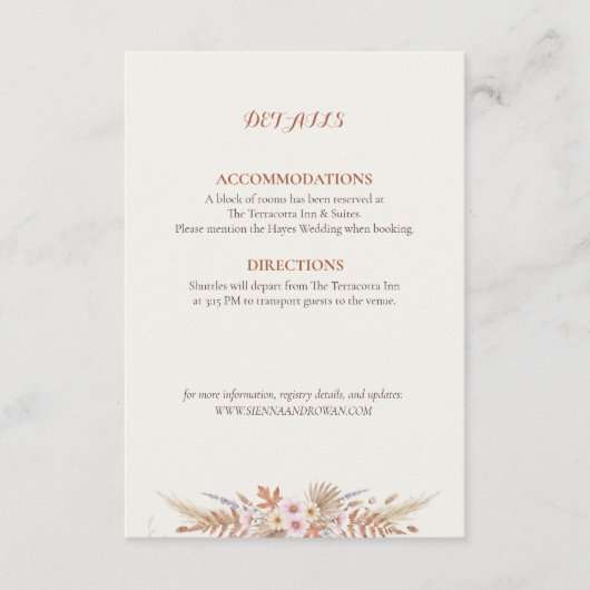 Rust Floral & Pampasgras Boho Begleitkarte (Vorderseite)