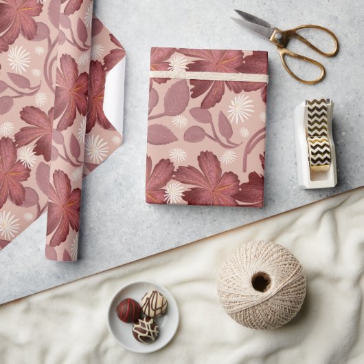 Rust Floral Seamless Pattern Large Flowers Minimal Geschenkpapier (Kunsthandwerk)