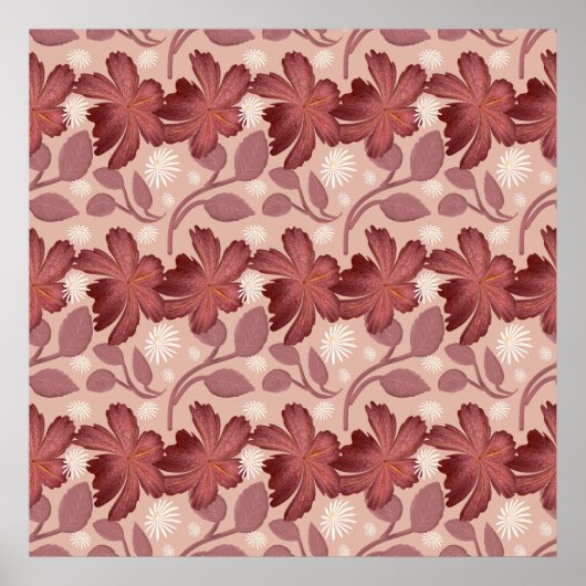 Rust Floral Seamless Pattern Large Flowers Minimal Poster (Vorne)