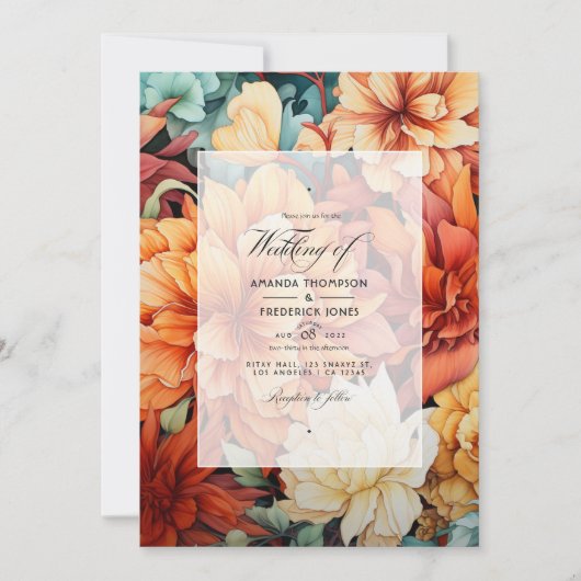 Rust Floral Wedding Einladung (Vorderseite)