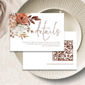 Rust Florals Brown Script QR Code Wedding Details Begleitkarte