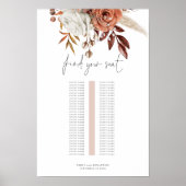 Rust Florals Single Table Wedding Seating Chart Poster (Vorne)