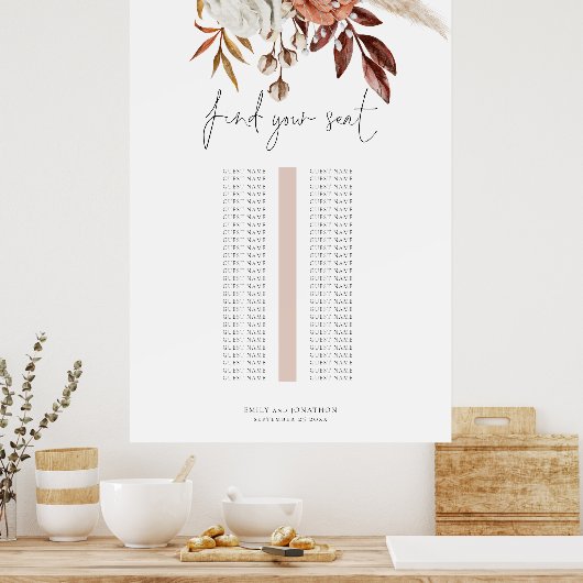 Rust Florals Single Table Wedding Seating Chart Poster (Küche)