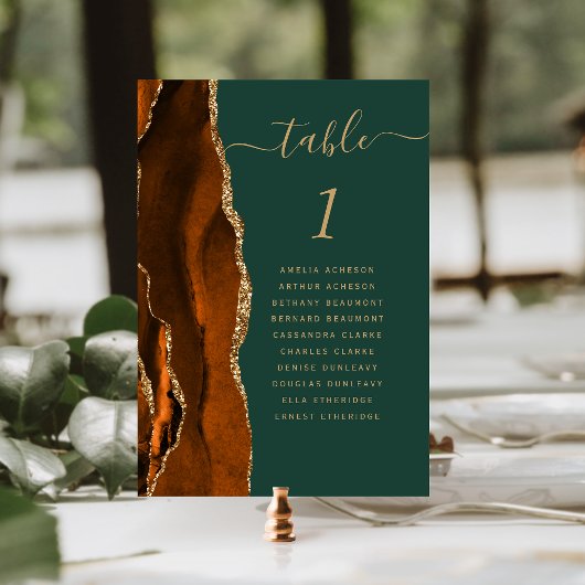 Rust Gold Achat Dunkelgrüne Hochzeit Tischnummer