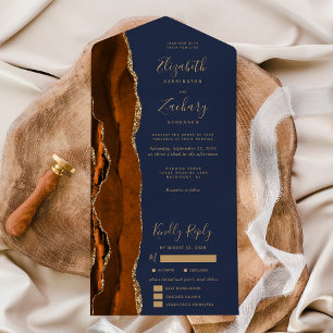 Rust Gold Achat Navy Blau Menüoptionen Hochzeit All In One Einladung