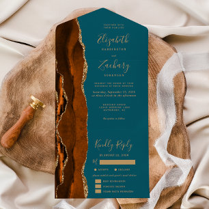 Rust Gold Achat Türkis Blau Menüoptionen Hochzeit All In One Einladung