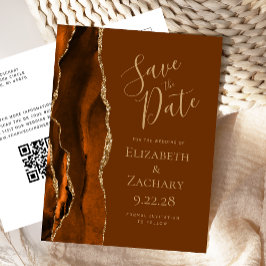 Rust Gold Agate Brown QR-Code Save the Date Ankündigungspostkarte