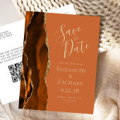 Rust Gold Agate Burnt Orange QR Code Save the Date Ankündigungspostkarte