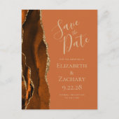 Rust Gold Agate Burnt Orange QR Code Save the Date Ankündigungspostkarte (Vorderseite)