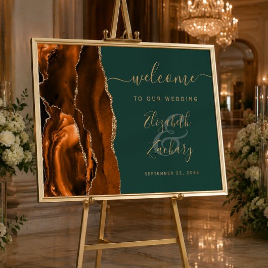 Rust Gold Agate Hunter Green Wedding Willkommen Poster