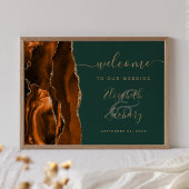 Rust Gold Agate Hunter Green Wedding Willkommen Poster