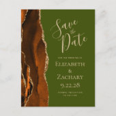 Rust Gold Agate Olive Green QR Save the Date Ankündigungspostkarte (Vorderseite)