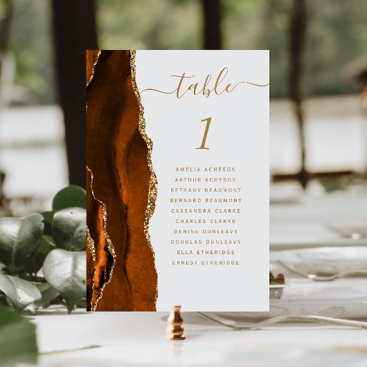 Rust Gold Agate Pale Gray Wedding Tischnummer