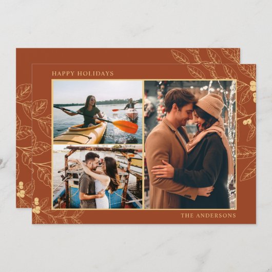 Rust Gold Botanische Weihnachtsfeiertage Drei Foto (Vorne/Hinten)