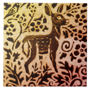 Rust Gold Brown Deer Faoral Bläserner Herbstleaf  Fliese