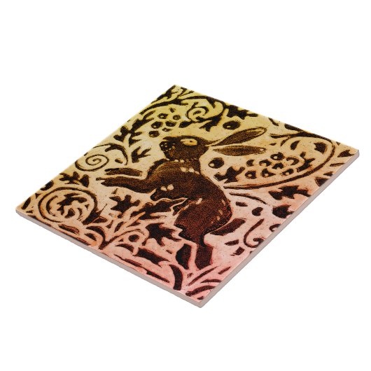 Rust Gold Brown Rabbit Floral Herbst Blätter Batik Fliese (Seite)