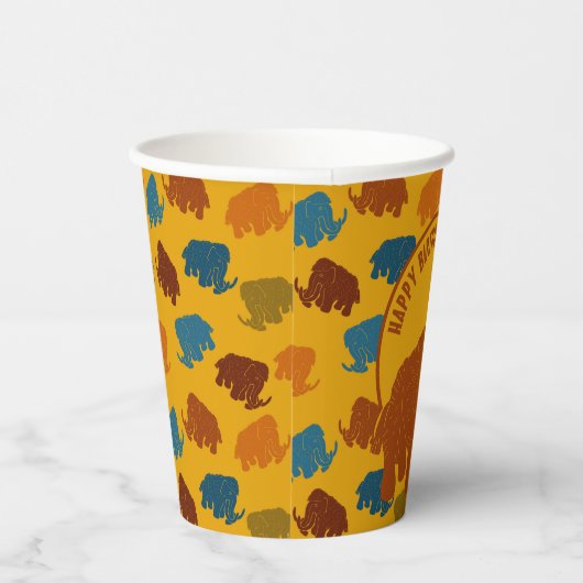 Rust & Gold Cartoon Wooly Mammoth Personalisiert Pappbecher (Rechts)